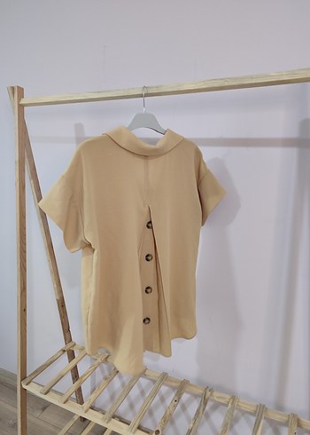 Bej Kısa Kollu Keten Gömlek - Görsel 4