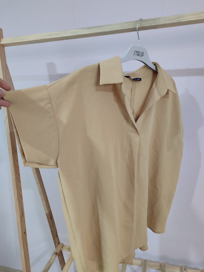 Bej Kısa Kollu Keten Gömlek - Görsel 2