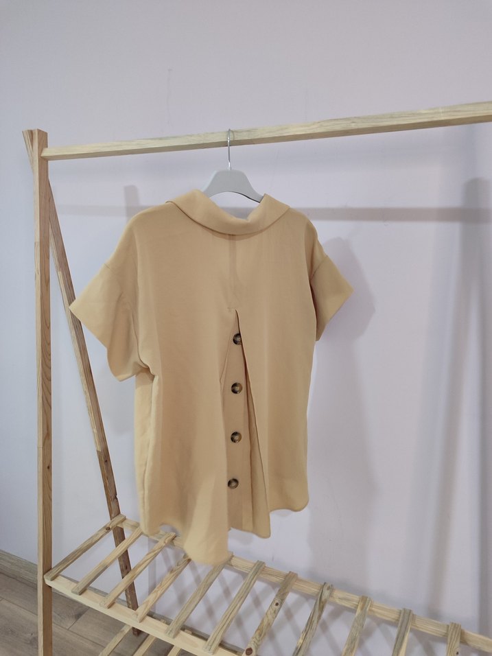 Bej Kısa Kollu Keten Gömlek - Görsel 4