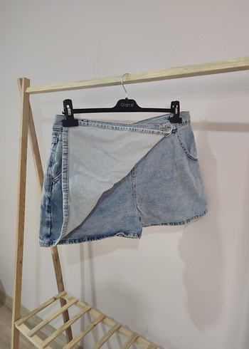 Gri Mavi Bol Kesim Mini Denim Şort - Görsel 3