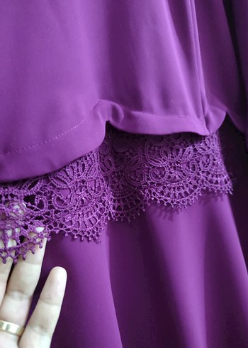 Mor Uzun Drapeli Kadın Elbise - Görsel 2