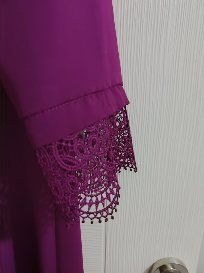 Mor Uzun Drapeli Kadın Elbise - Görsel 4