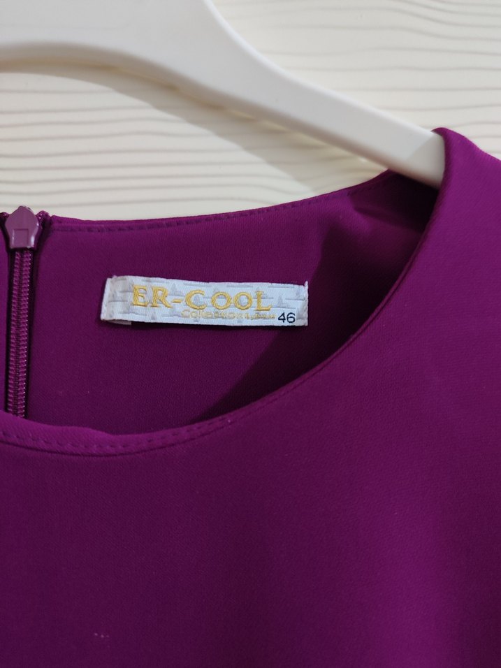 Mor Uzun Drapeli Kadın Elbise - Görsel 3