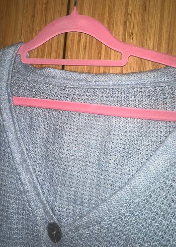 Gri V Yaka Örgü Kadın Hırka - Görsel 3