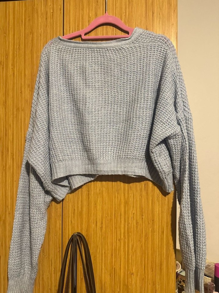 Gri V Yaka Örgü Kadın Hırka - Görsel 2