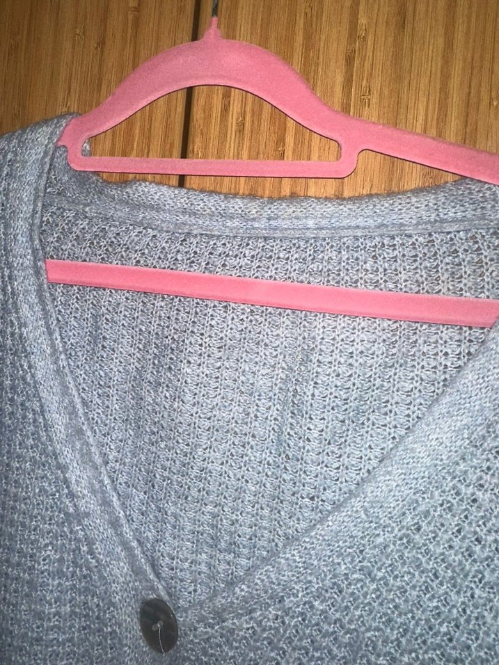 Gri V Yaka Örgü Kadın Hırka - Görsel 3