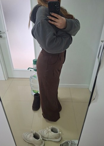 Kadın Kahverengi Salaş Midi Bol Paça Pantolon - Görsel 3