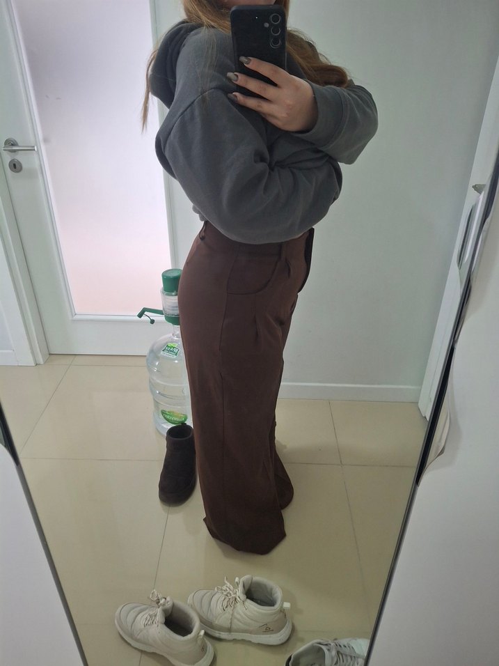 Kadın Kahverengi Salaş Midi Bol Paça Pantolon - Görsel 3