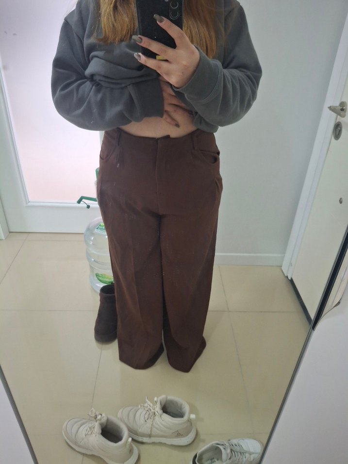 Kadın Kahverengi Salaş Midi Bol Paça Pantolon - Görsel 4