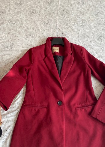 Bordo Midi Kadın Düğmeli Kaşe kaban - Görsel 2