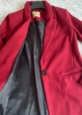 Bordo Midi Kadın Düğmeli Kaşe kaban - Görsel 3