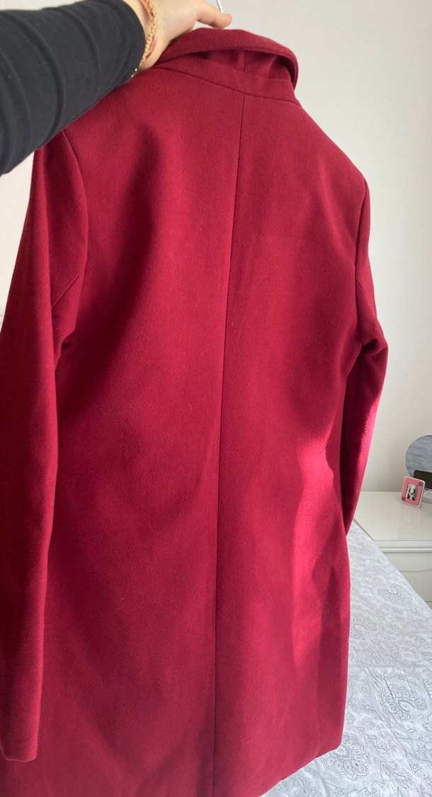 Bordo Midi Kadın Düğmeli Kaşe kaban - Görsel 5