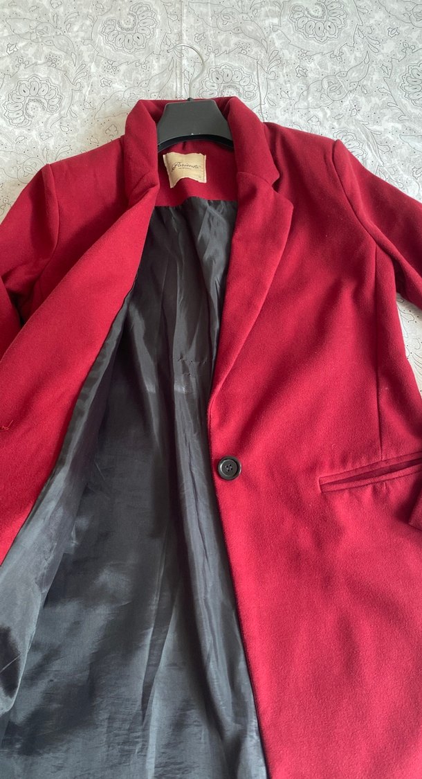 Bordo Midi Kadın Düğmeli Kaşe kaban - Görsel 3