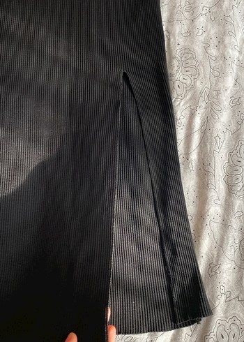 Siyah fitilli midi boy yırtmaçlı  Kadın Etek - Görsel 2