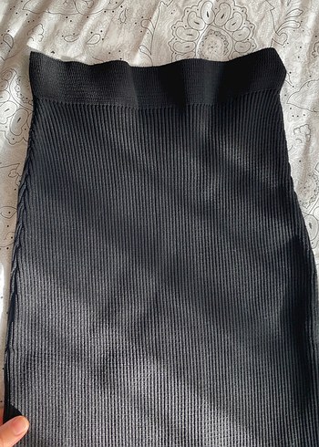 Siyah fitilli midi boy yırtmaçlı  Kadın Etek - Görsel 3