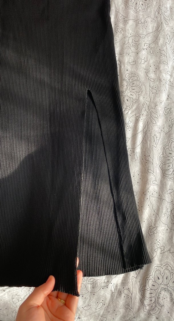 Siyah fitilli midi boy yırtmaçlı  Kadın Etek - Görsel 2