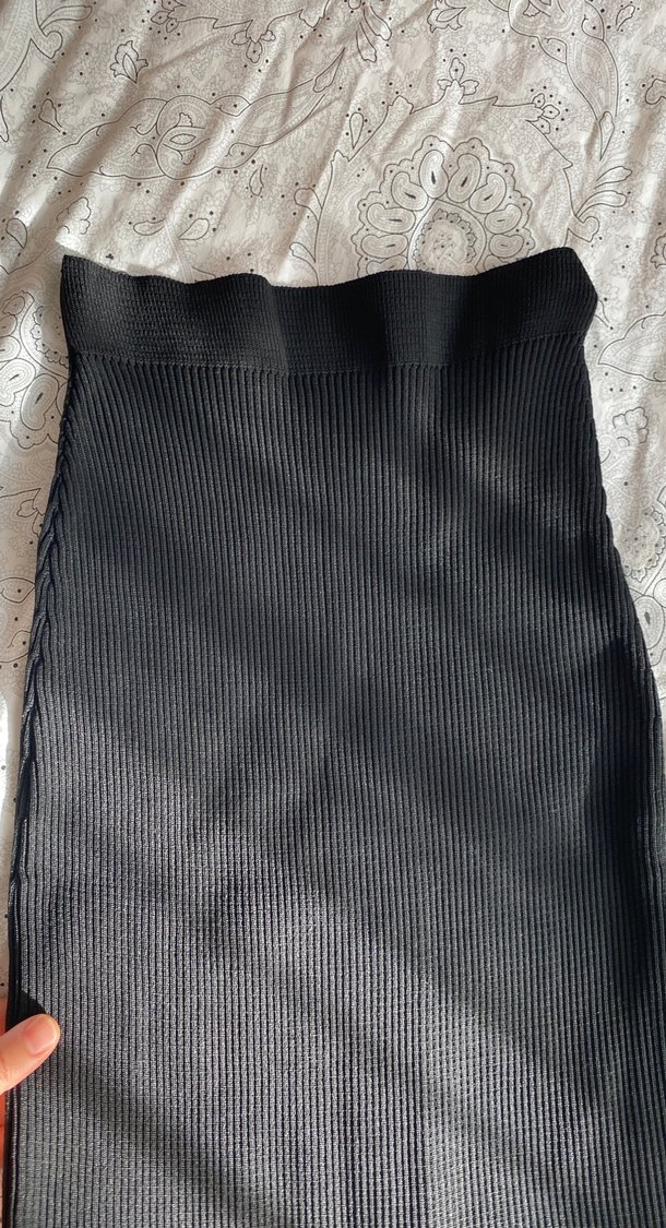 Siyah fitilli midi boy yırtmaçlı  Kadın Etek - Görsel 3