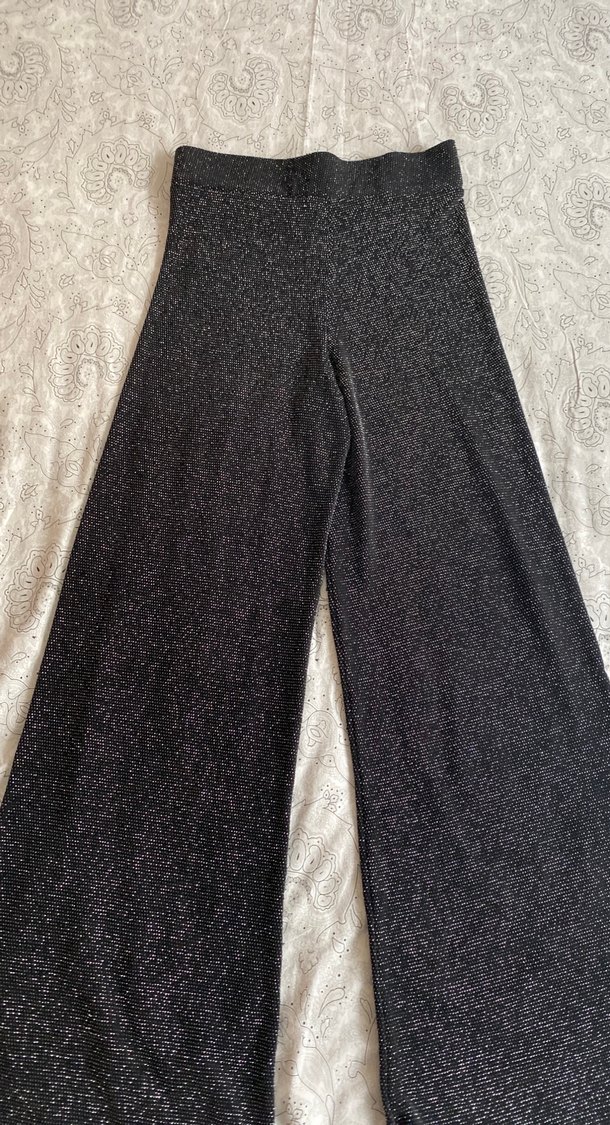 Simli bol paça dökümlü pantolon - Görsel 3