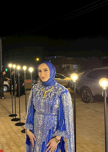 l Beden mavi Renk Mavi Etnik Desenli Uzun Bohem Elbise