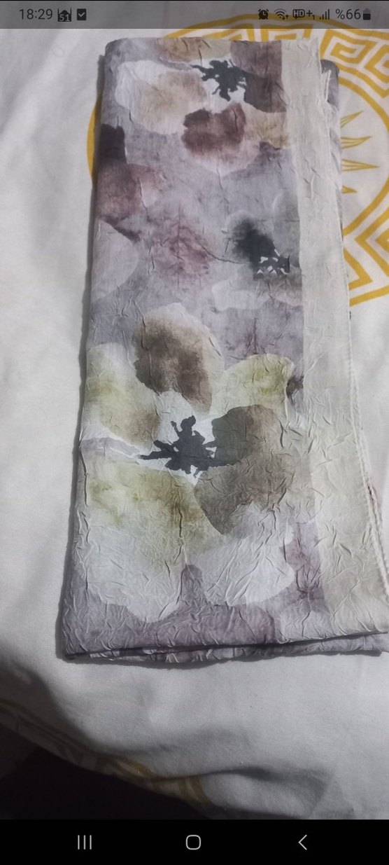 Lamelif Batik Çiçek Desenli Bambu Şal Bej - Görsel 2