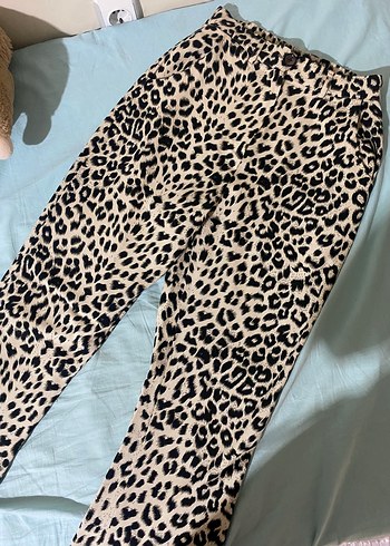 38 Beden Quzu Kahverengi Leopar Desenli Kadın Pantolon