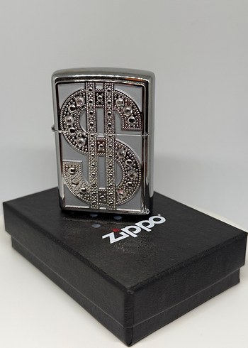 diğer Beden Genuine Zippo Lighter Dollar Swarovski Crystals Chrome Windproof