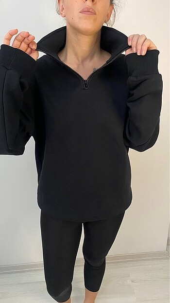 Unisex yaka fermuarlı sweat şardonlu