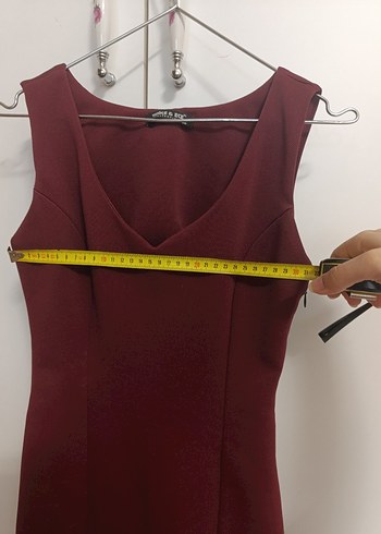 Bordo V Yakalı Midi Kadın Elbise - Görsel 5