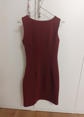 Bordo V Yakalı Midi Kadın Elbise - Görsel 2