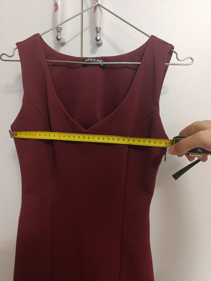 Bordo V Yakalı Midi Kadın Elbise - Görsel 5