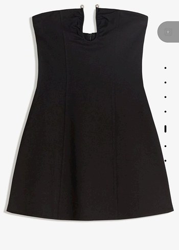 Bershka Siyah Dekolteli Mini Parıltılı Elbise - Görsel 5