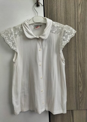 LC Waikiki Kız Çocuk Dantelli Beyaz Kısa Kollu Bluz