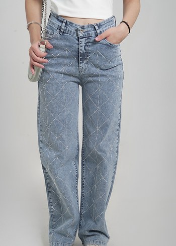 48 Beden beyaz Renk Beyaz Batik Desenli Salaş Midi Kot Pantolon