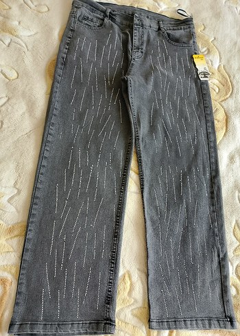 Gri Payetli Nakışlı Kadın Jean - Görsel 3