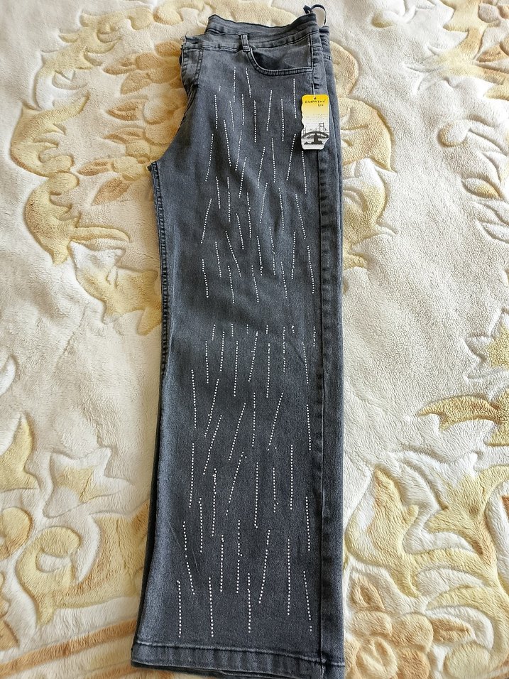 Gri Payetli Nakışlı Kadın Jean - Görsel 5