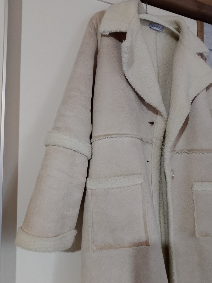 Bej Süet Kadın Kürklü Kışlık mont - Görsel 3