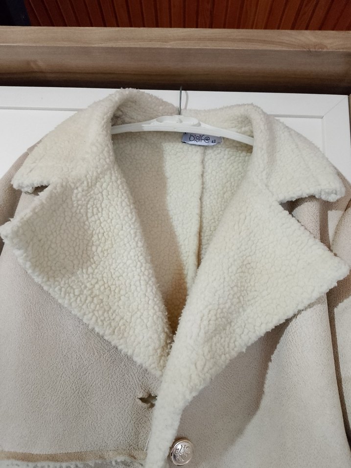 Bej Süet Kadın Kürklü Kışlık mont - Görsel 2