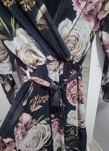 Uzun çiçekli şifon elbise - Görsel 3