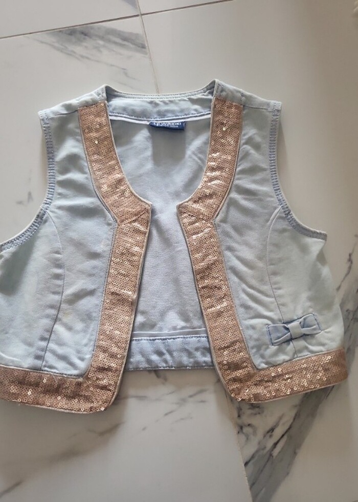 Pul detayli kot yelek - Görsel 5