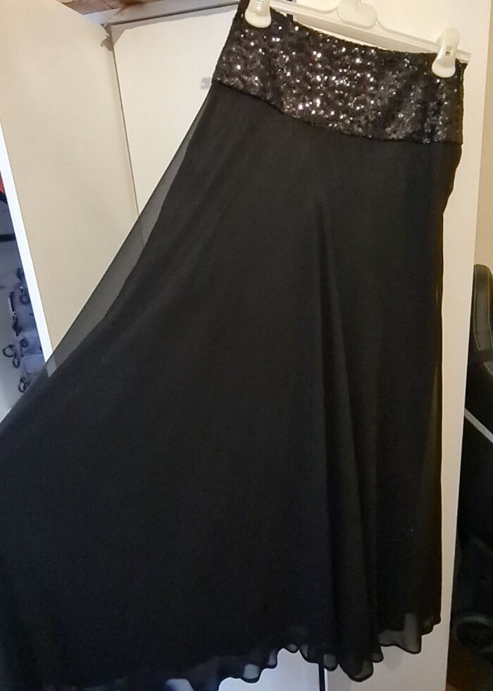 Siyah payetli etek uzun - Görsel 3