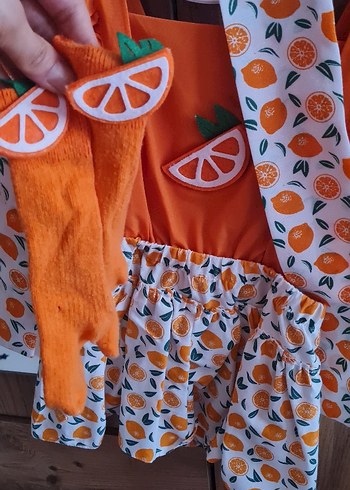 Turuncu Desenli Bebek Kız Takımı - Görsel 2