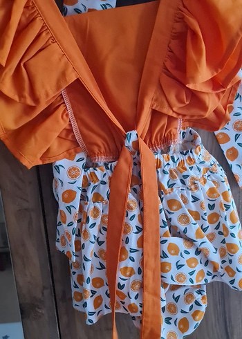 Turuncu Desenli Bebek Kız Takımı - Görsel 3