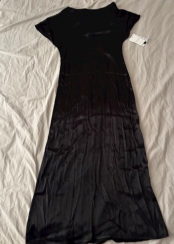 Pierre Cardin Siyah Saten Uzun Elbise