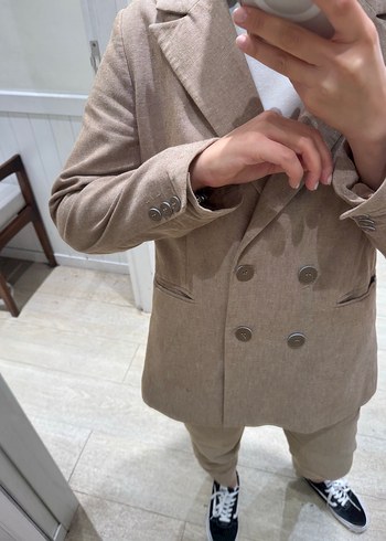 38 Beden Bej Kadın Keten Blazer Ceket
