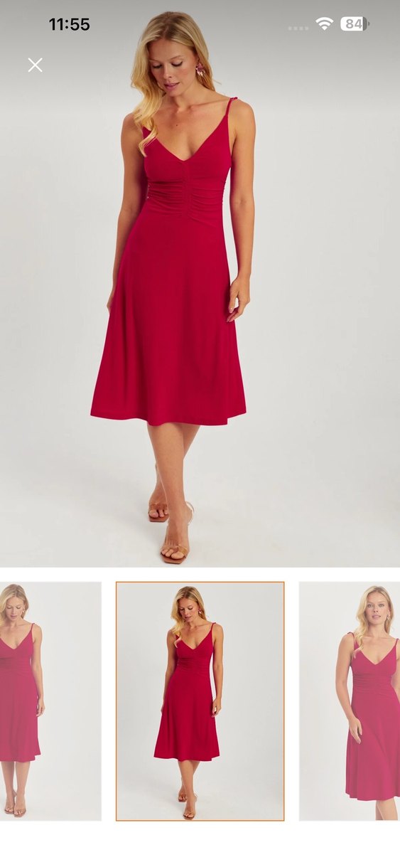 Kırmızı V Yaka Midi Drapeli Elbise - Görsel 3