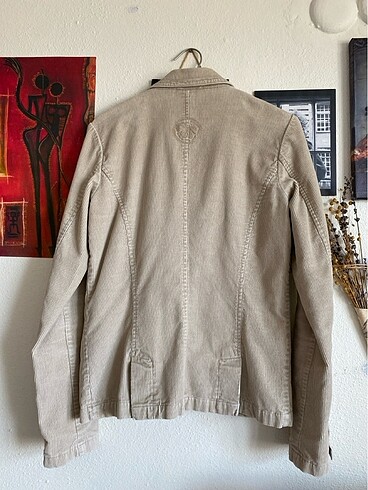 36 Beden camel Renk Fitilli kadife vintage kadın ceket