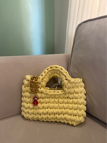 Butter yellow penye örgü çanta