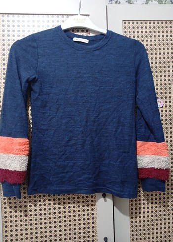 Kadın Uzun Kollu Örgü Mavi Sweatshirt - Görsel 3