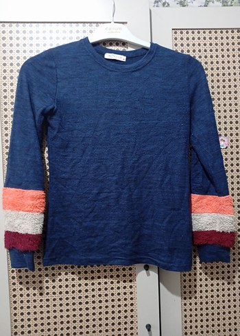 Kadın Uzun Kollu Örgü Mavi Sweatshirt - Görsel 2