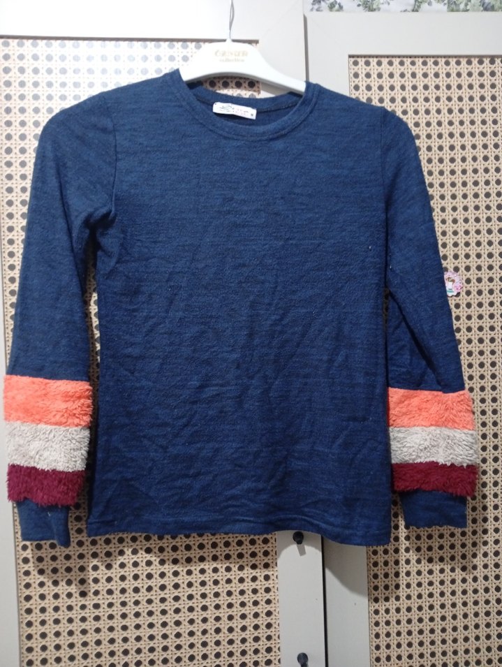 Kadın Uzun Kollu Örgü Mavi Sweatshirt - Görsel 3